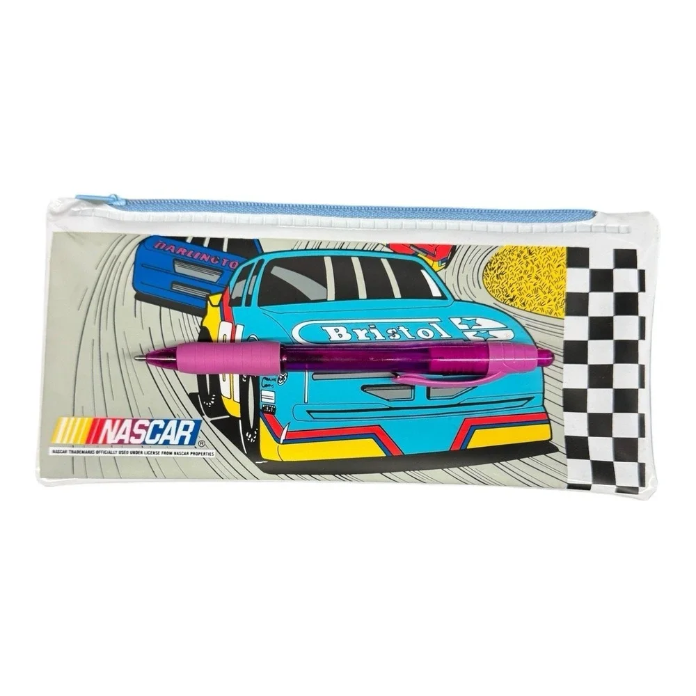 NASCAR Pencil Case Bag 1990s Vintage Vinyl‎ Zipper Bristol